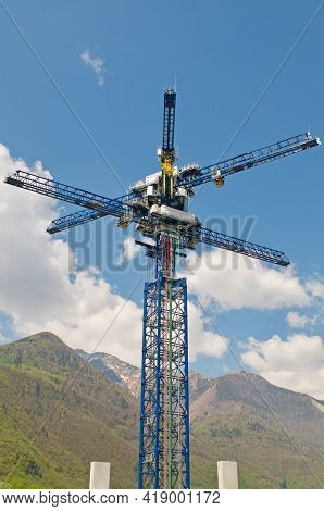 Castione, Switzerland - 26th April 2021 : View Of The Energy Vault Crane Tower In Switzerland. Energ