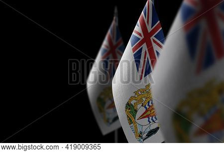 Small National Flags Of The British Antarctic Territory On A Black Background