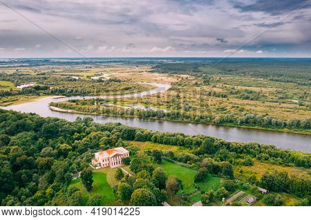 Khalch, Vetka District, Belarus. Aerial View Old House Manor Of Landowner Voynich-senozhetskih. Top 