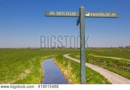 Bicycle Road Sign In Rural Groningen Province, Netherlands