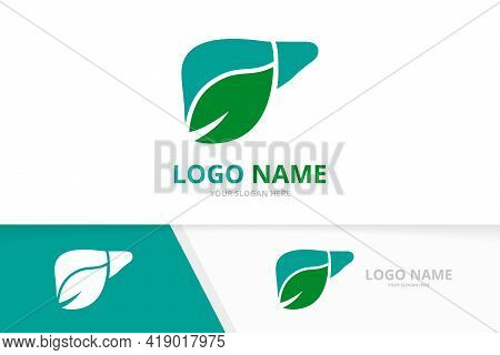 Vector Liver And Leaf Logo Combination. Organic Internal Organ Logotype Design Template.