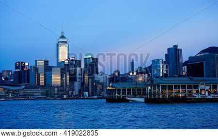 Hong Kong - June 25, 2016: Sunset View In Hong Kong, Kow Loon District, Central District In Hong Kon