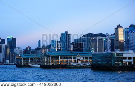 Hong Kong - June 25, 2016: Sunset View In Hong Kong, Kow Loon District, Central District In Hong Kon