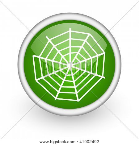 icono de brillante web Spider web círculo verde sobre fondo blanco