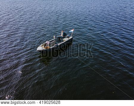 Aerial View Of Small Islands In The Lake Vinkeveense Plassen, Near Vinkeveen, Holland. It Is A Beaut