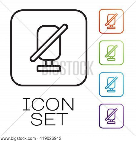 Black Line Mute Microphone Icon Isolated On White Background. Microphone Audio Muted. Set Icons Colo