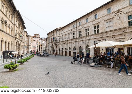 Perugia,italy May 01 2021:square Of Giacomo Matteotti In The Center Of Perugia