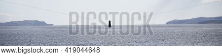 Single Lighthouse Mindfulness Empty Background With Ocean And Blank Sky