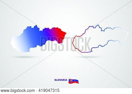 Slovakia Republic Map With Flag, Vector Illustration.