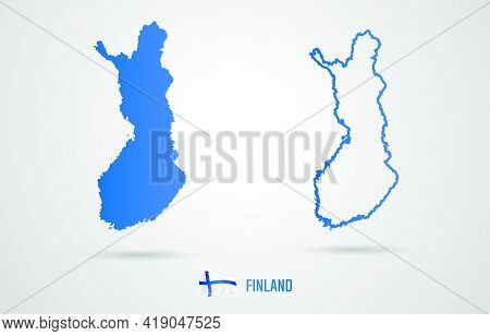 Finland Republic Map With Flag, Vector Illustration.