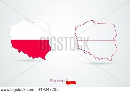 Poland Republic Map With Flag, Vector Illustration.