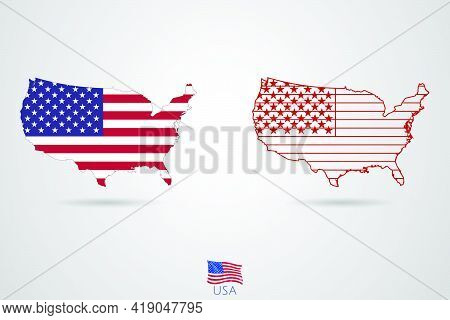 Usa Republic Map With Flag, Vector Illustration.