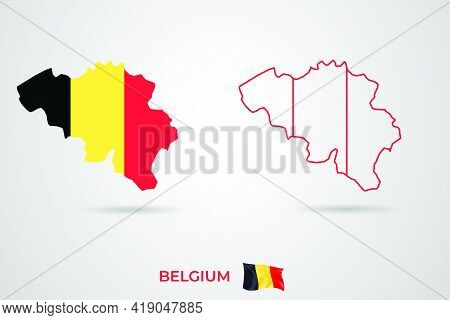 Belgium Republic Map With Flag, Vector Illustration.