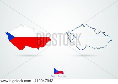 Czech Republic Map With Flag, Vector Illustration.