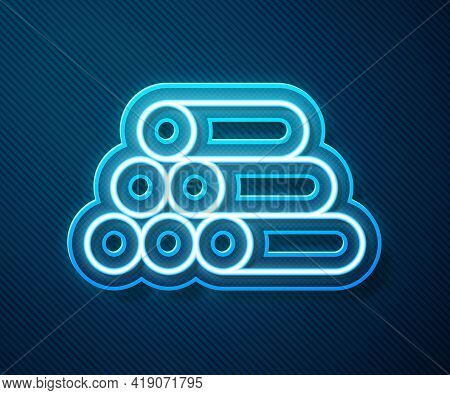 Glowing Neon Line Wooden Logs Icon Isolated On Blue Background. Stack Of Firewood. Vector