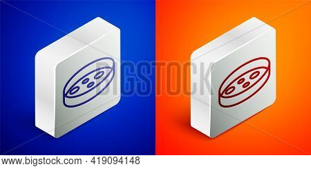 Isometric Line Petri Dish With Bacteria Icon Isolated On Blue And Orange Background. Silver Square B
