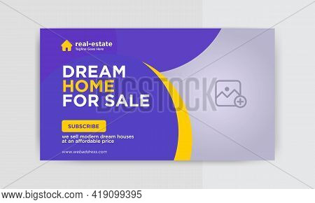 Video Thumbnail Banner Template For Real Estate. Home Sale Video Thumbnail Or Web Banner Template. S