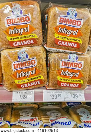 Bimbo Toast Integral Bread Packaging In The Supermarket In Mexico.