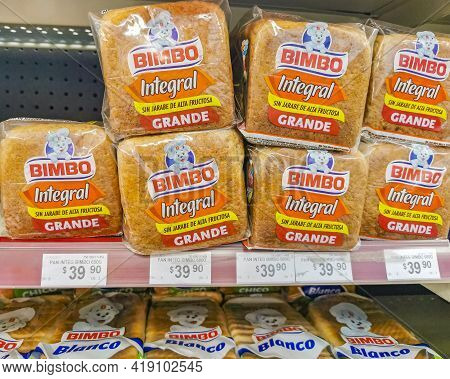 Bimbo Toast Integral Bread Packaging In The Supermarket In Mexico.