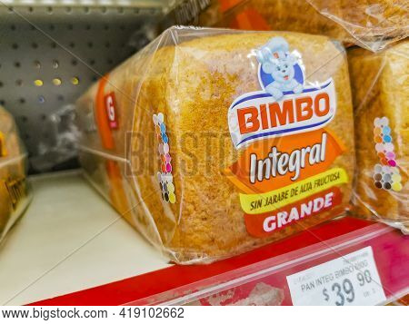 Bimbo Toast Integral Bread Packaging In The Supermarket In Mexico.