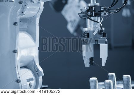 The Hi-technology  Material Handling Process By Robotic System. The Automatic Pneumatic Robotic Arm 