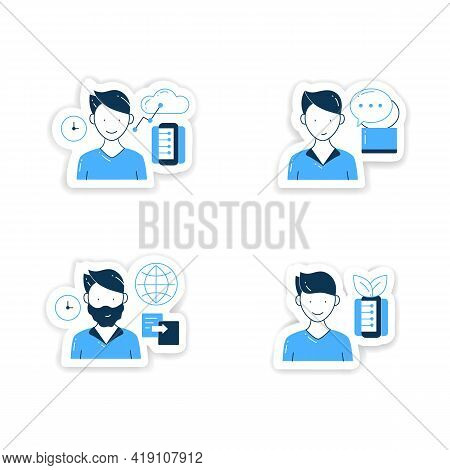 Information Overload Stickers Icons Set. Consists Of Instant Messaging, Data Duplication, Informatio