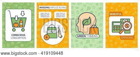 Mindful Spendings Brochure. Conscious Buying, Not Impulse Buying, Green Thinking Template. Flyer, Ma