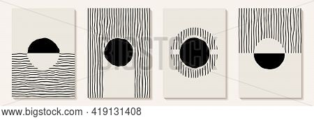 Creative Minimalist Hand Painted Abstract Art Background With Blackand White Stain And Hand Drawn Do