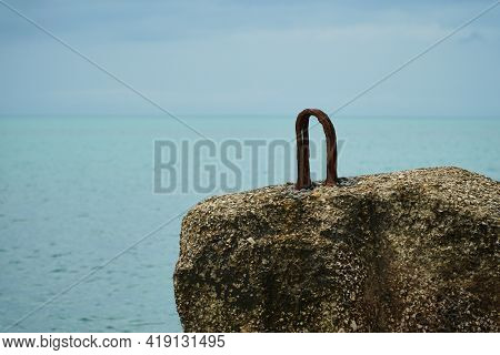 Breakwater On Beach. Ocean Beach Breakwaters. Old Concrete Blocks Campi.