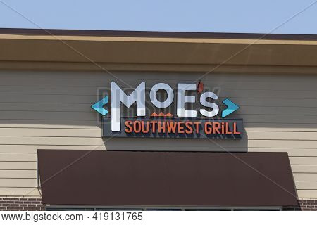 Carmel - Circa May 2021: Moe's Southwest Grill Fast Casual Restaurant. There Are More Than 600 Moe's