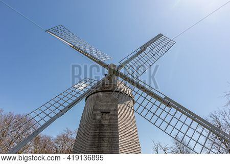 Shingled Smock Windmill At The Prescott Farm Historic Site In Middletown, Rhode Island