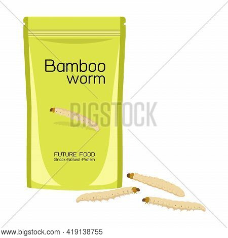 Bamboo Worm Caterpillar Insects Deep-fried Crispy In Packaging Snack Pouch Wrapper Ready To Eating F