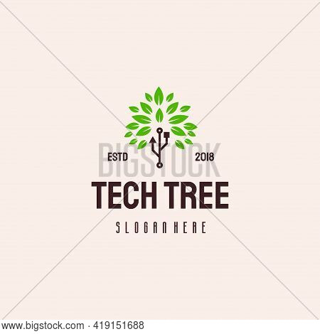 Tech Tree Logo Hipster Retro Vintage Vector Template