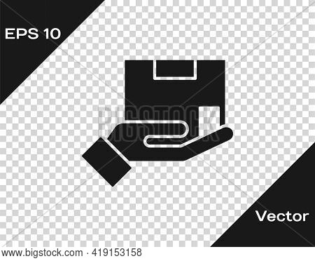 Black Delivery Insurance Icon Isolated On Transparent Background. Insured Cardboard Boxes Beyond The