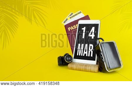 March 14th. Day 14 Of Month, Calendar Date. Mechanical Calendar Display On Your Smartphone. The Conc