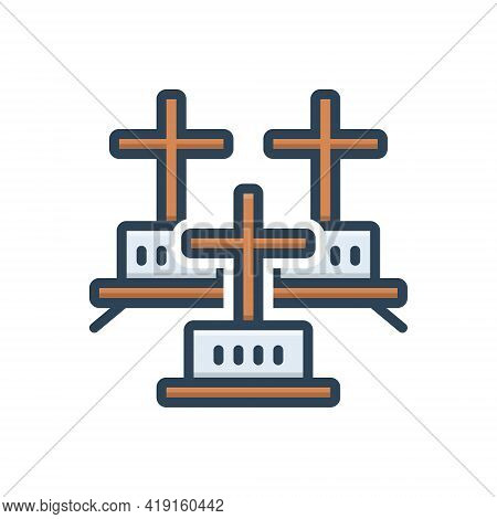 Color Illustration Icon For Cemeteries Graveyard Sheol Sepulcher Mausoleum
