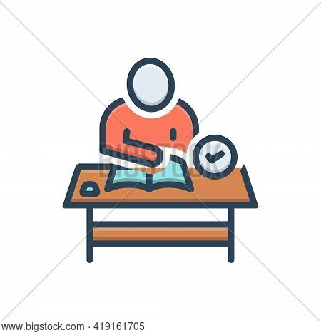 Color Illustration Icon For Coursework Desk People Syllabus Studies Course Work