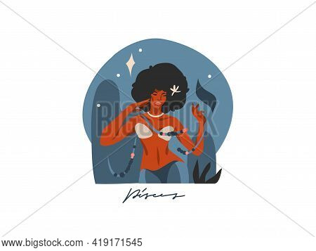 Hand Drawn Vector Stock Abstract Flat Graphic Illustration With Zodiac Astrological Sign Pisces With