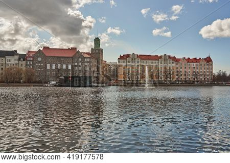 Helsinki. Finland 28 April 2021. Embankment. Herttoniemi. Sunny Spring Day.