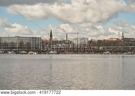 Helsinki. Finland 28 April 2021. Embankment. Herttoniemi. Sunny Spring Day.