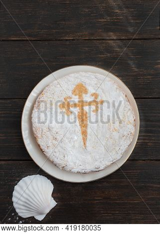 Tarta De Santiago (st. James Cake) Famous Spanish Almond Cake Typically Made In Galicia. It Is Usual