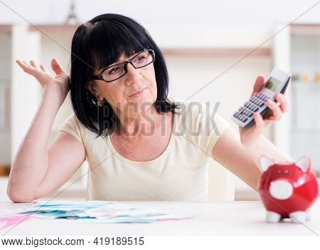 Mature woman trying to reconcile her bills