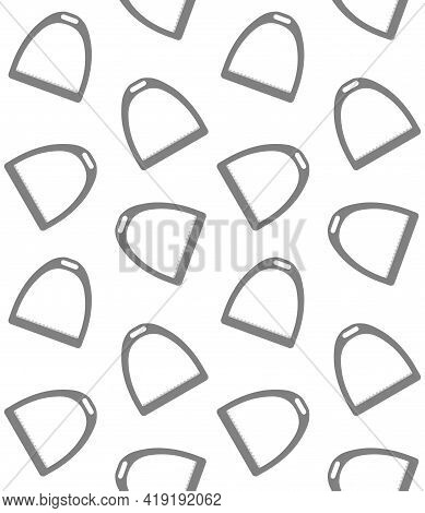 Vector Seamless Pattern Of Flat Horse Equestrian Saddle Stirrup Isolated On White Background