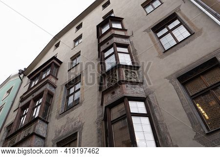 Deutschordenhaus Or German Order House, Exterior Of A Gothic Building In The Old Town Of Innsbruck, 