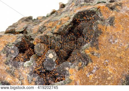 Macro Stone Mineral Quartz With Chlorite On A White Background Close Up