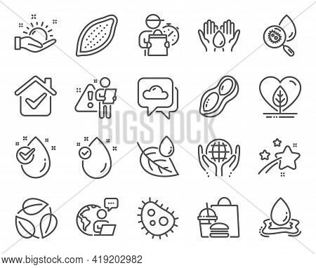 Nature Icons Set. Included Icon As Safe Water, Vitamin E, Weather Forecast Signs. Water Analysis, Co