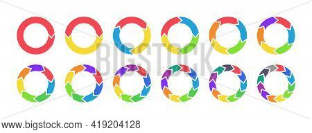 Arrow Chart. Circle Diagram With Arrow. Color Infographic Piechart With Flow Repeat. Cycle Statistic