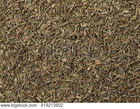 Top View, Closeup Of Dried Thyne. Food Backdrop.