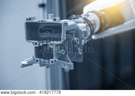 The Hi-technology  Material Handling Process By Robotic System. The Automatic Pneumatic Robotic Arm 