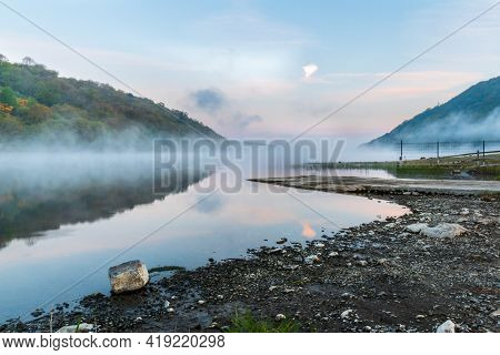 Cold Foggy Morning At The Derravaragh Lake Near Mullingar, Ireland